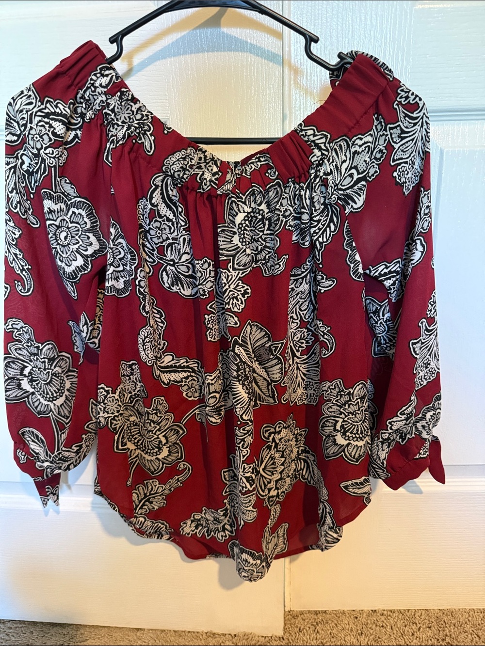 Express Burgundy Floral Off-Shoulder Blouse